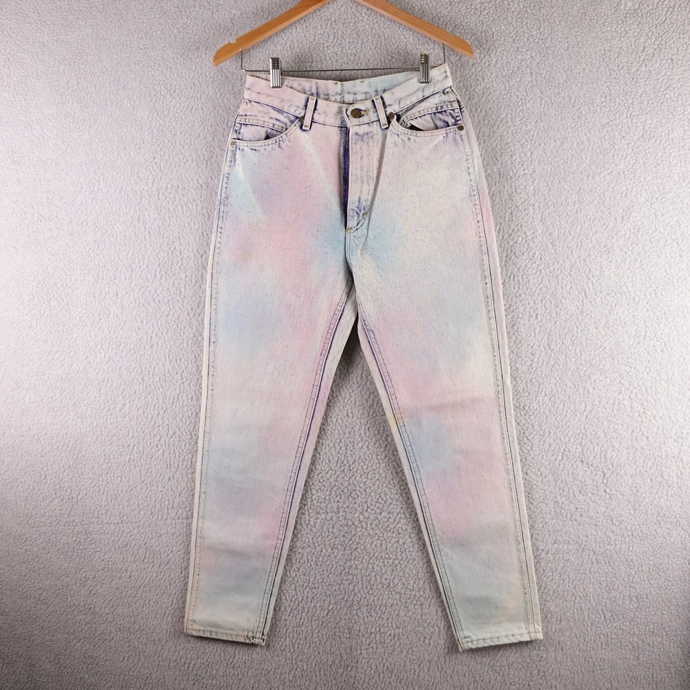 Vintage Lee Pastel Acid Wash High Rise Tapered Leg Jeans Pink Blue USA Made 11 M